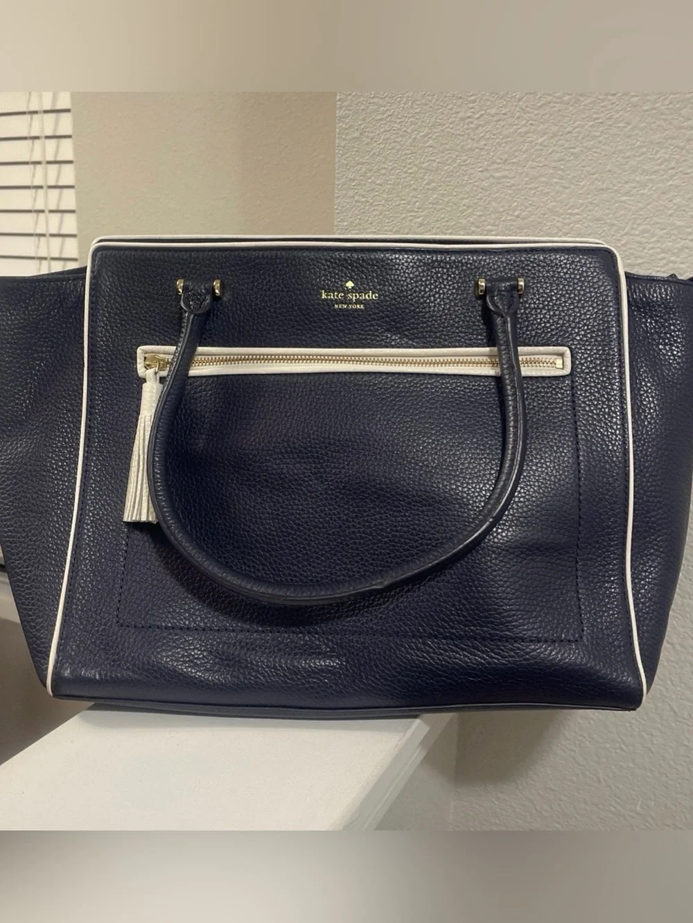 Kate Spade NY Pebbled Leather Chester Street Allyn Navy Satchel handbag tote